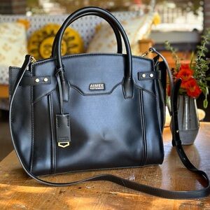 Aimee Kestenberg Phoenix black Napa leather satchel bag w/crossbody strap
